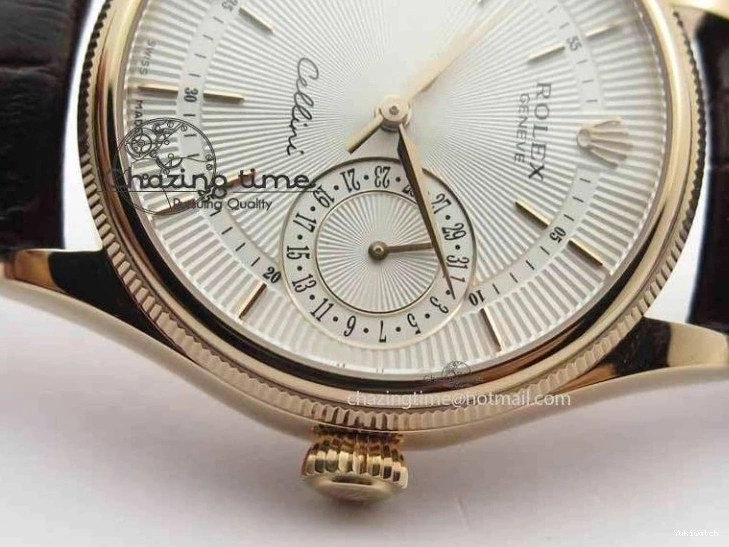 Brown On VF Date Best Cellini Dial A3165 White Strap RG Stick Markers Leather Edition 0104